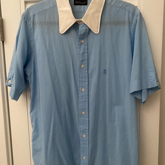 Light Blue Short Sleeve Shirt with White Collar - Picture 1 of 7